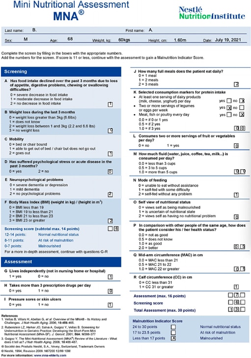 Mini Nutritional Assessment Form