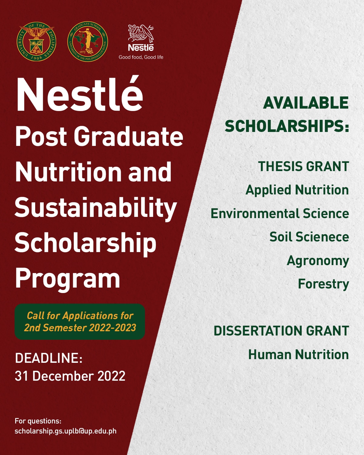 Nestlé Post Graduate Nutrition and Sustainability Scholarship Program