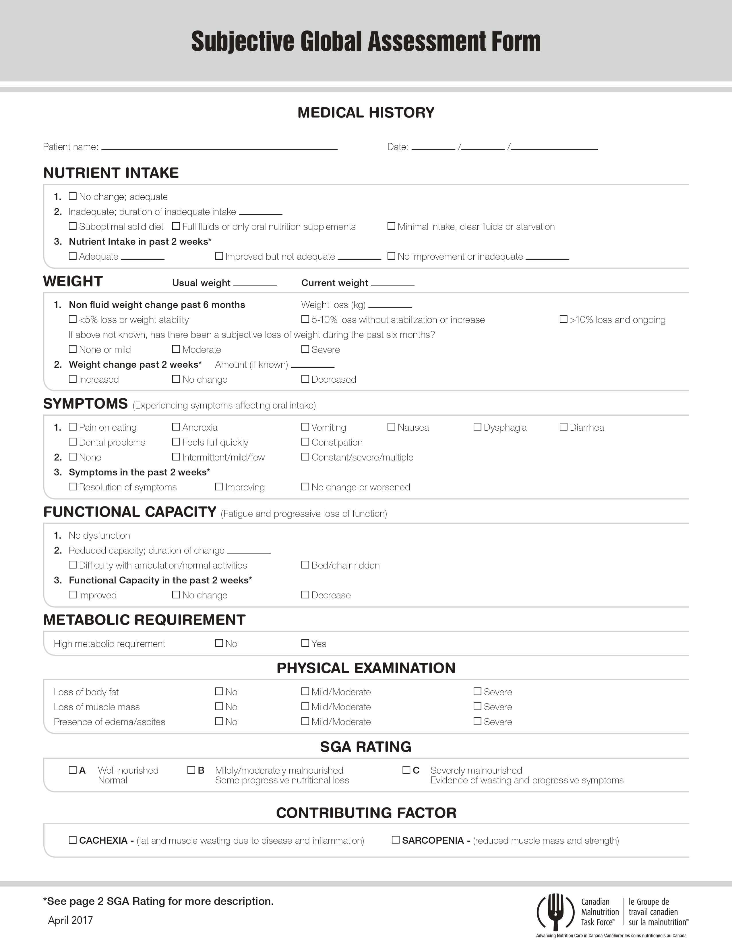 Subjective Global Assessment Form